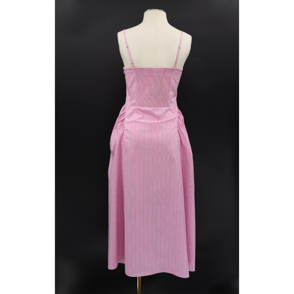 Anthropologie Maeve Dress Large Pink Stripe Smocked Poplin Midi Sundress NEW - Picture 2 of 7